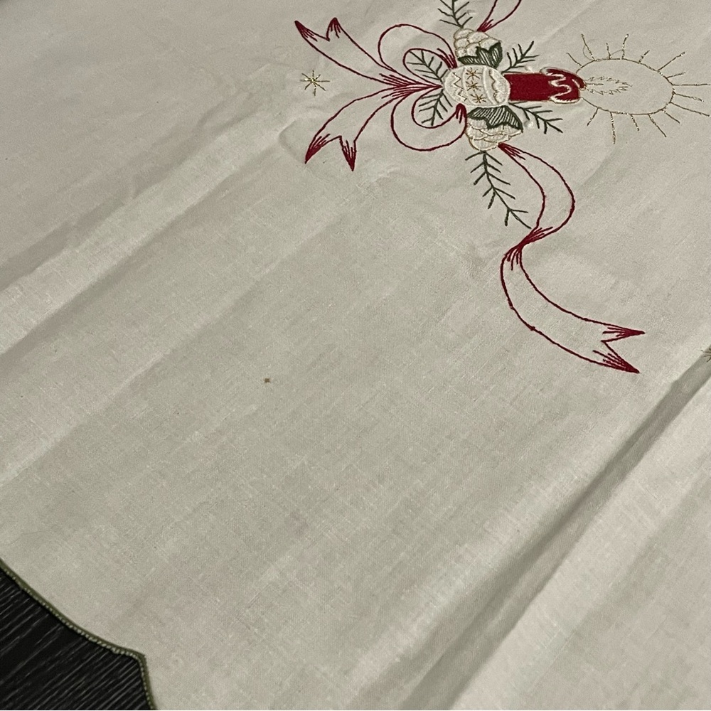Vintage Christmas Embroidered Table Cloth 33 x 33 inches - Picture 5 of 5